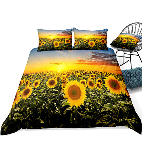 

3D Printing Home Bedding Duvet Cover Sets Soft Microfiber For Kids Teens Adults Bedroom Botanical/Plants Sunflower 1 Duvet Cover 1/2 Pillowcase Shams