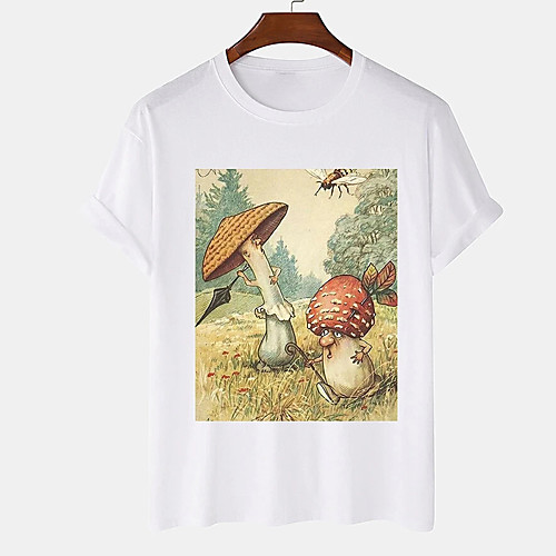 

Men's Unisex Tee T shirt Hot Stamping Graphic Prints Mushroom Plus Size Print Short Sleeve Casual Tops Cotton Basic Designer Big and Tall White Khaki