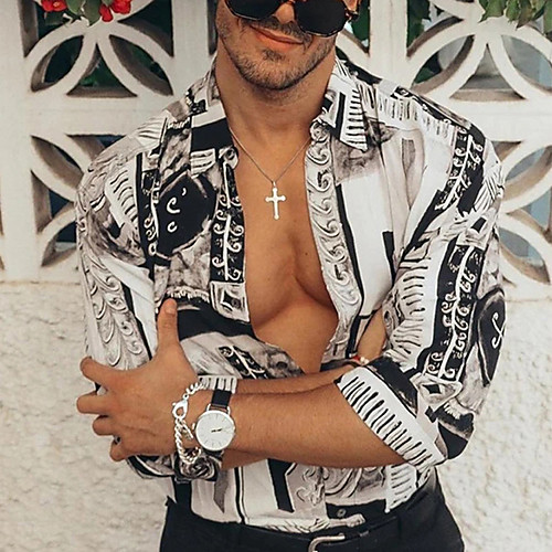 

Men's Shirt Color Block Button-Down Long Sleeve Casual Tops Casual Fashion Breathable Comfortable White