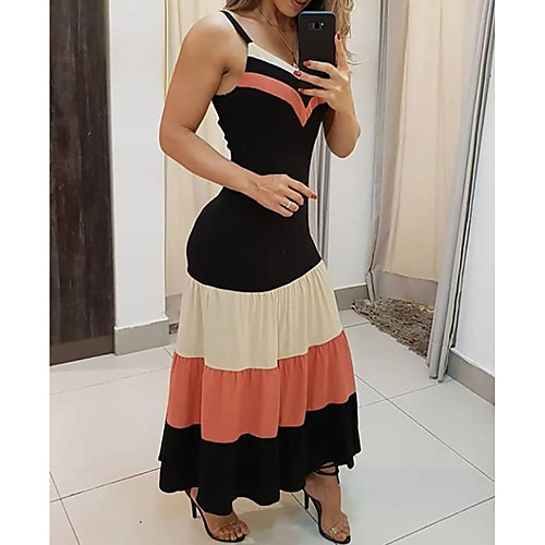 

Women's A Line Dress Maxi long Dress Black Sleeveless Multi Color Summer Casual 2021 S M L XL