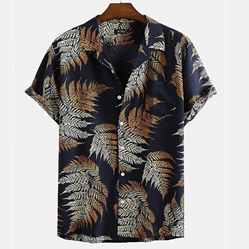 

Men's Shirt Leaves Button-Down Short Sleeve Casual Tops Casual Fashion Breathable Comfortable Blue Yellow Blushing Pink
