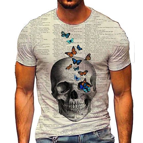 

Men's Tee T shirt 3D Print Graphic Prints Skull Letter Print Short Sleeve Daily Tops Cotton Casual Designer Big and Tall Yellow Black Brown
