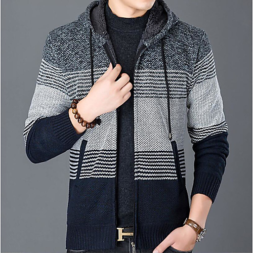 

Men's Striped Cardigan Long Sleeve Sweater Cardigans Hooded Winter Blue Wine Light gray