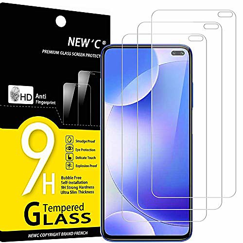 

new'c 3 pieces, tempered glass screen protector for xiaomi redmi k30, xiaomi poco x2, scratch-free, 9h hardness, hd screen protector, 0.33mm ultra-clear, ultra-resistant