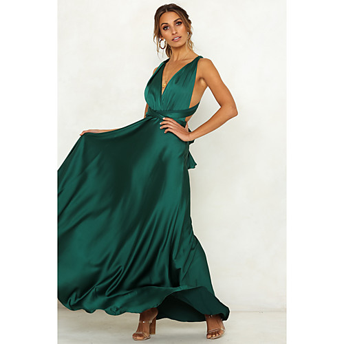 

Women's A Line Dress Maxi long Dress Green Sleeveless Solid Color Summer Casual 2021 S M L XL