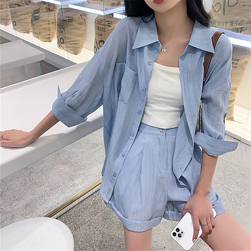 

Women's Coat Daily Wear Spring Summer Long Coat Regular Fit Casual / Daily Jacket Solid Color Pocket Blue suit White suit