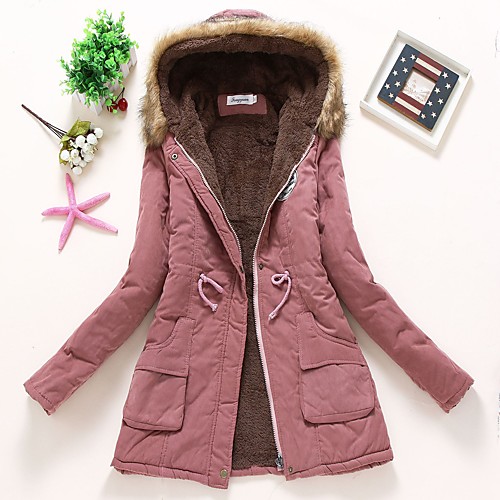 

Women's Coat Daily Wear Fall Winter Long Coat Regular Fit Casual Jacket Pattern Zipper Light Blue claret / Spring / Cotton