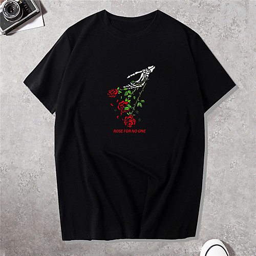 

Men's Unisex Tee T shirt Shirt Hot Stamping Graphic Prints Rose Plus Size Short Sleeve Casual Tops Cotton Basic Vintage Designer Big and Tall Black