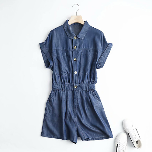

Women's Casual 2021 Light Blue Dark Blue Jumpsuit Solid Color