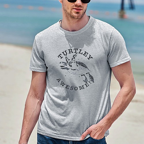 

Men's Tee T shirt Hot Stamping Graphic Prints Tortoise Plus Size Print Short Sleeve Casual Tops Cotton Basic Designer Big and Tall White Gray