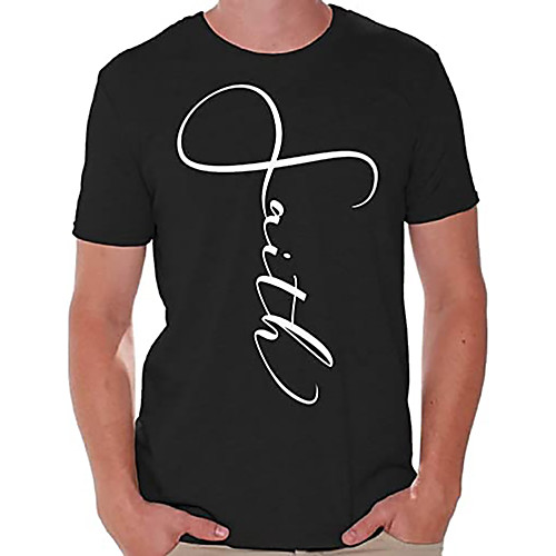 

Men's Unisex Tee T shirt Hot Stamping Graphic Prints Faith Letter Plus Size Print Short Sleeve Casual Tops 100% Cotton Basic Designer Big and Tall Black