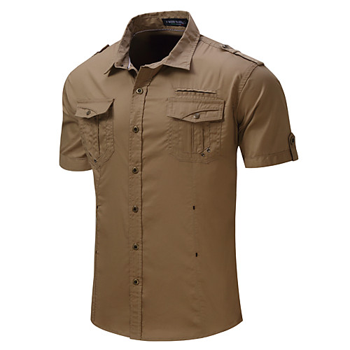 

Men's Shirt Solid Color Button-Down Short Sleeve Casual Tops 100% Cotton Lightweight Casual Fashion Breathable Black Khaki Gray