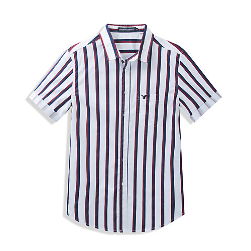 

Men's Shirt Striped Button-Down Short Sleeve Street Tops Cotton Casual Breathable Comfortable White