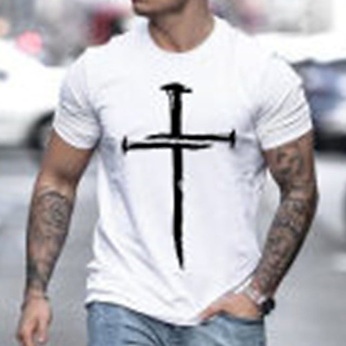 

Men's Unisex Tee T shirt Hot Stamping Graphic Prints Cross Plus Size Print Short Sleeve Casual Tops Cotton Basic Designer Big and Tall White