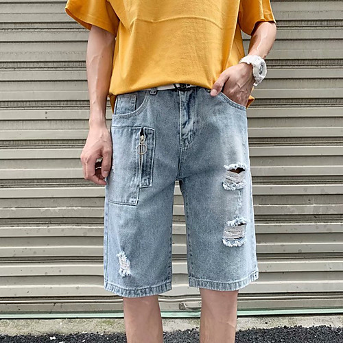 

Men's Stylish Sporty Casual / Sporty Streetwear Comfort Daily Sports Jeans Shorts Pants Solid Color Knee Length Pocket Blue