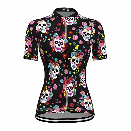 

21Grams Women's Short Sleeve Cycling Jersey Summer Spandex Black Skull Floral Botanical Bike Top Mountain Bike MTB Road Bike Cycling Sports Clothing Apparel / Stretchy / Athleisure