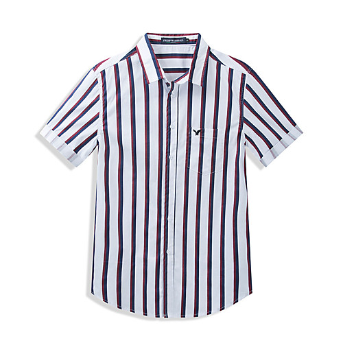 

Men's Shirt Striped Button-Down Short Sleeve Casual Tops 100% Cotton Lightweight Casual Fashion Breathable White