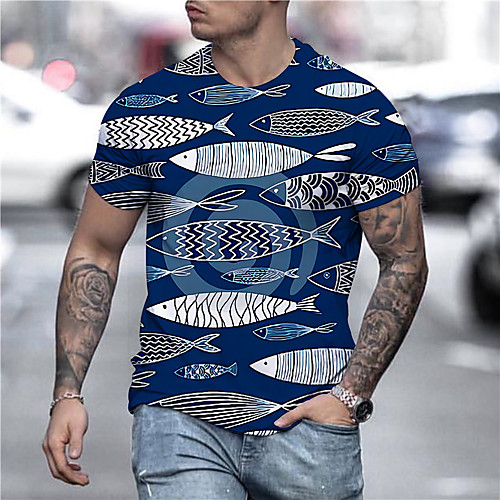 

Men's Unisex Tee T shirt Shirt 3D Print Graphic Prints Fish Print Short Sleeve Daily Tops Casual Designer Big and Tall Blue