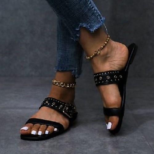 

Women's Sandals Outdoor Slippers Flat Heel Square Toe PU Solid Colored Wine White Black