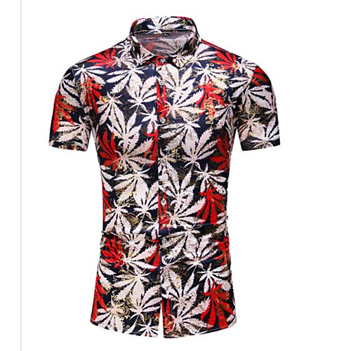 

Men's Shirt Graphic Short Sleeve Casual Tops Fashion Beach Button Down Collar Green Red