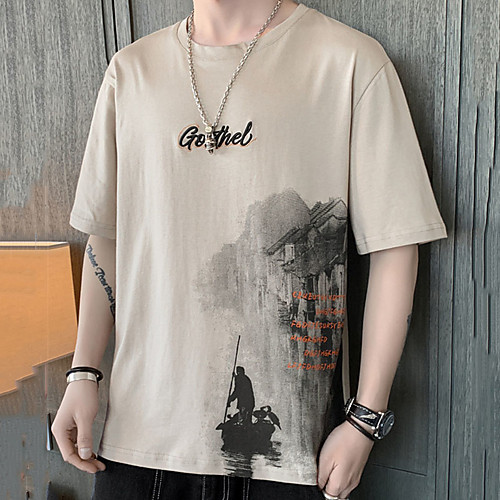 

Men's Unisex Tee T shirt Hot Stamping Graphic Prints Letter Plus Size Print Short Sleeve Casual Tops Cotton Basic Fashion Designer Big and Tall White Black Khaki