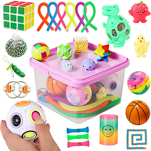 

Sensory Fidget Toys Set, 27pcs Stress Relief and Anti-Anxiety Tools Bundle for Kids and Adults, Marble and Mesh, Pack of Squeeze Balls, Soybean Squeeze, Flippy Chain