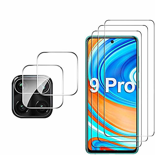

gesma for xiaomi redmi note 9 pro/note 9s/note 9 pro max screen protector & camera lens protector, [3 screen protectors2 camera protectors]9h tempered glass for xiaomi redmi note 9 pro/note 9s(clear)