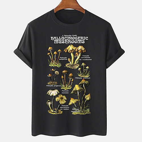 

Men's Unisex Tee T shirt Hot Stamping Graphic Prints Mushroom Plus Size Print Short Sleeve Casual Tops Cotton Basic Designer Big and Tall White Black Khaki