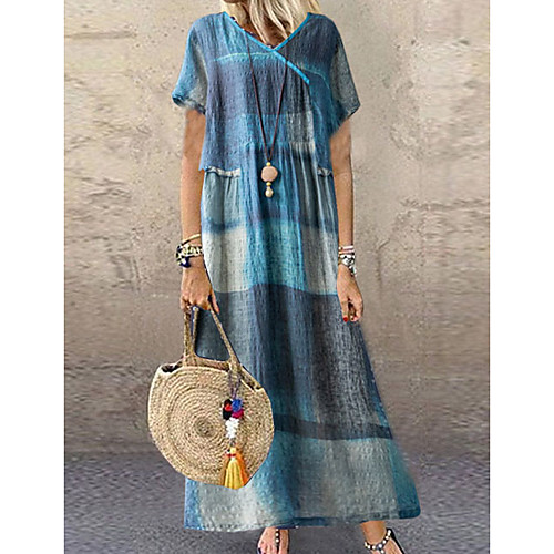 

Women's A Line Dress Midi Dress Blue Red Short Sleeve Pattern Summer Casual 2021 M L XL XXL / Cotton / Cotton