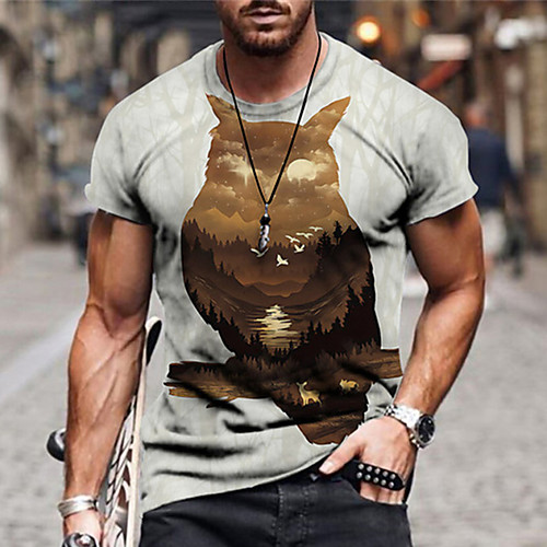 

Men's Tee T shirt 3D Print Graphic Owl Plus Size Short Sleeve Casual Tops Basic Designer Slim Fit Big and Tall A B C