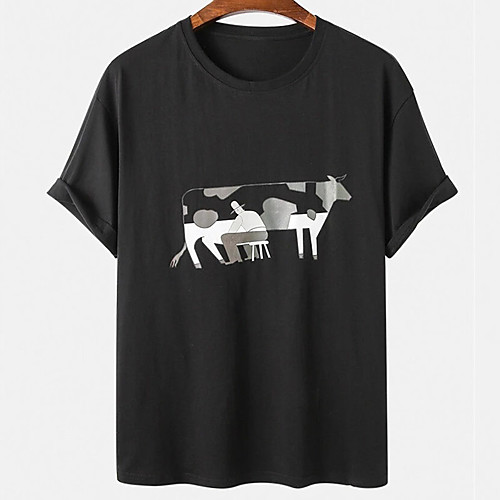 

Men's Unisex Tee T shirt Hot Stamping Graphic Prints Cow Plus Size Print Short Sleeve Casual Tops Cotton Basic Designer Big and Tall White Black