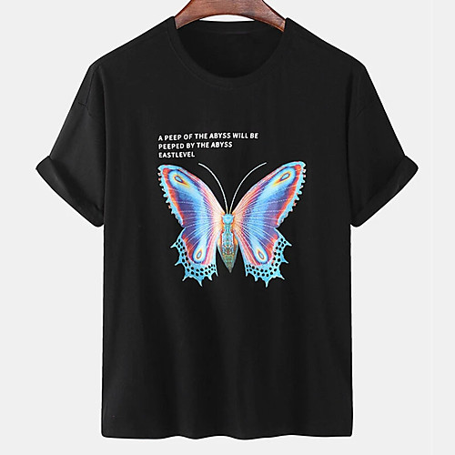 

Men's Unisex Tee T shirt Hot Stamping Butterfly Graphic Prints Letter Plus Size Print Short Sleeve Casual Tops Cotton Basic Designer Big and Tall White Black