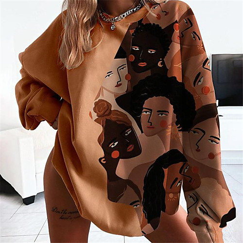 

Women's Sweatshirt Pullover Abstract Portrait Oversized Print Casual Daily Sports 3D Print Sportswear Streetwear Hoodies Sweatshirts Loose Khaki