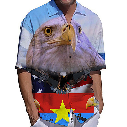 

Men's Shirt 3D Print Eagle Flag Plus Size 3D Print Button-Down Short Sleeve Casual Tops Casual Fashion Breathable Comfortable Blue / Sports