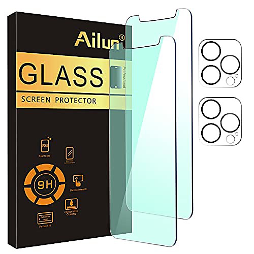 

[eye protection] ailun anti blue light screen protector for iphone 12 pro max 2 pack [6.7 inch] 2 pack camera lens protector, case friendly tempered glass film,[9h hardness] - hd