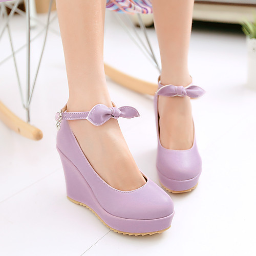 

Women's Heels Wedge Heel Round Toe PU Synthetics Purple Black