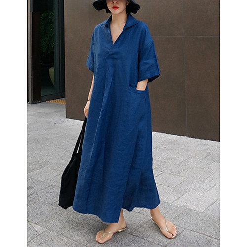 

Women's Loose Maxi long Dress Gray khaki Beige Dark Blue Half Sleeve Solid Color Spring Summer Casual Loose 2021 S M L XL XXL