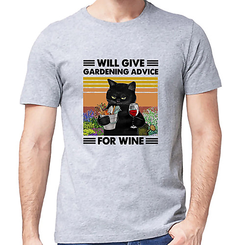 

Men's Unisex Tee T shirt Hot Stamping Cat Graphic Prints Letter Plus Size Print Short Sleeve Casual Tops Cotton Basic Designer Big and Tall Black Light gray