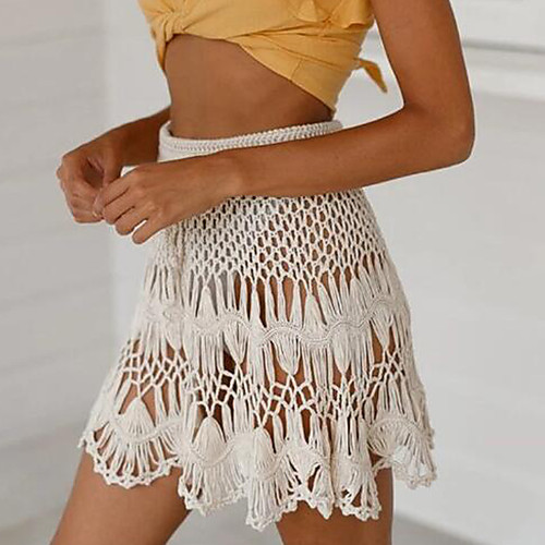 

Women's Holiday Weekend Sexy Skirts Solid Colored See Through Cut Out Knitting White Red Yellow