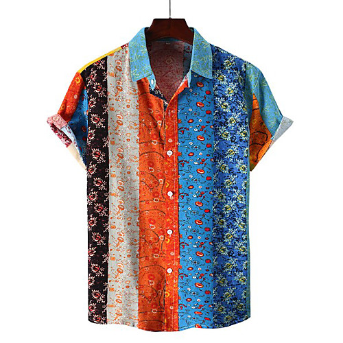 

Men's Shirt Geometry Plus Size Print Short Sleeve Vacation Tops Slim Fit A