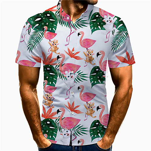 

Men's Shirt 3D Print Cat Flamingo Leaves Plus Size 3D Print Button-Down Short Sleeve Casual Tops Casual Fashion Breathable Comfortable White / Sports
