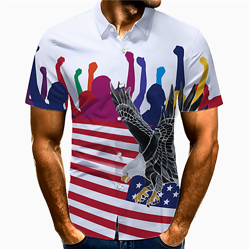 

Men's Shirt 3D Print Portrait Eagle Plus Size 3D Print Button-Down Short Sleeve Casual Tops Casual Fashion Breathable Comfortable White / Sports