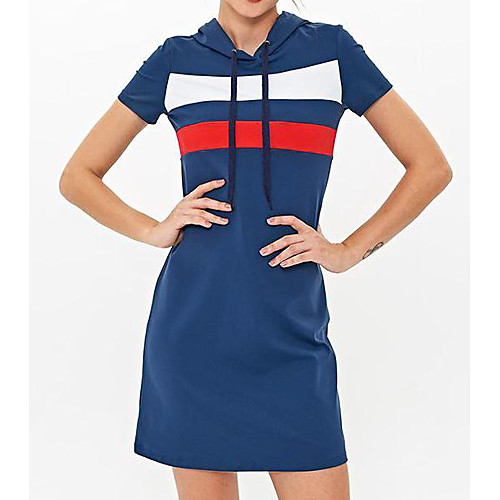 

Women's Shift Dress Short Mini Dress Sapphire Black Short Sleeve Stripes Spring Summer Sporty 2021 S M L XL