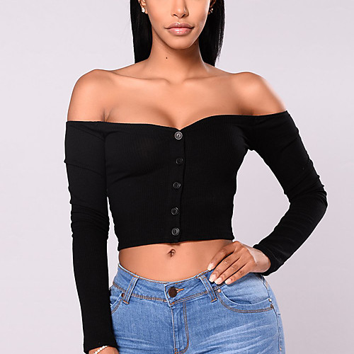 

Women's Solid Color Sweater Long Sleeve Sweater Cardigans Straight Collar Black