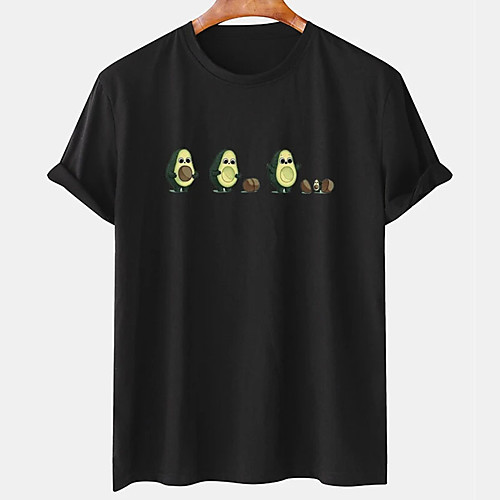 

Men's Unisex Tee T shirt Hot Stamping Cartoon Graphic Prints Avocado Plus Size Print Short Sleeve Casual Tops Cotton Basic Designer Big and Tall Black