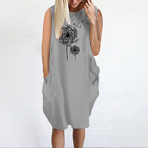 

Women's T Shirt Dress Tee Dress Knee Length Dress Blue Yellow Fuchsia Gray Green White Black Sleeveless Print Summer Round Neck Casual Oversized 2021 S M L XL XXL 3XL 4XL 5XL