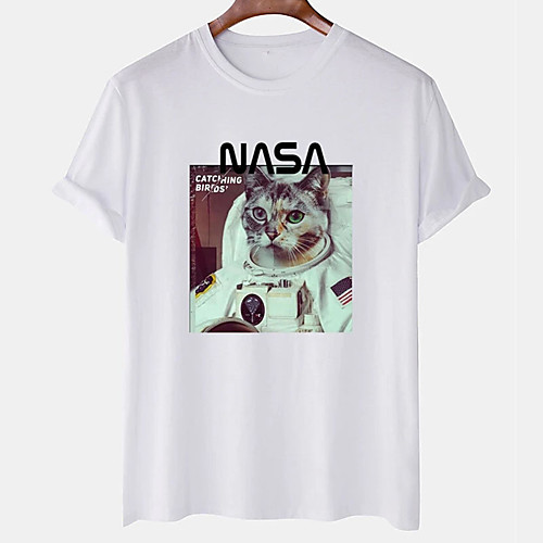 

Men's Unisex Tee T shirt Hot Stamping Cat Graphic Prints Letter Plus Size Print Short Sleeve Casual Tops Cotton Basic Designer Big and Tall White