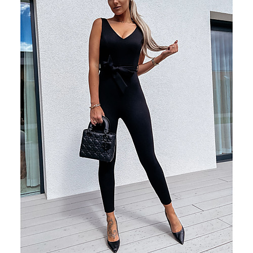 

Women's Ordinary Streetwear Date Birthday Party Plunging White Black Jumpsuit Solid Colored Backless Zipper