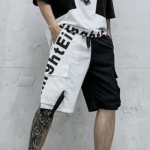 

Men's Stylish Sporty Casual / Sporty Streetwear Comfort Daily Sports Shorts Pants Letter Knee Length Drawstring Pocket Elastic Drawstring Design Print Black / White