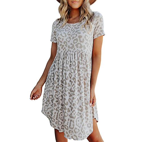 

amazon short-sleeved dress europe and the united states 2021 summer new leopard print round neck waist short skirt female lt060